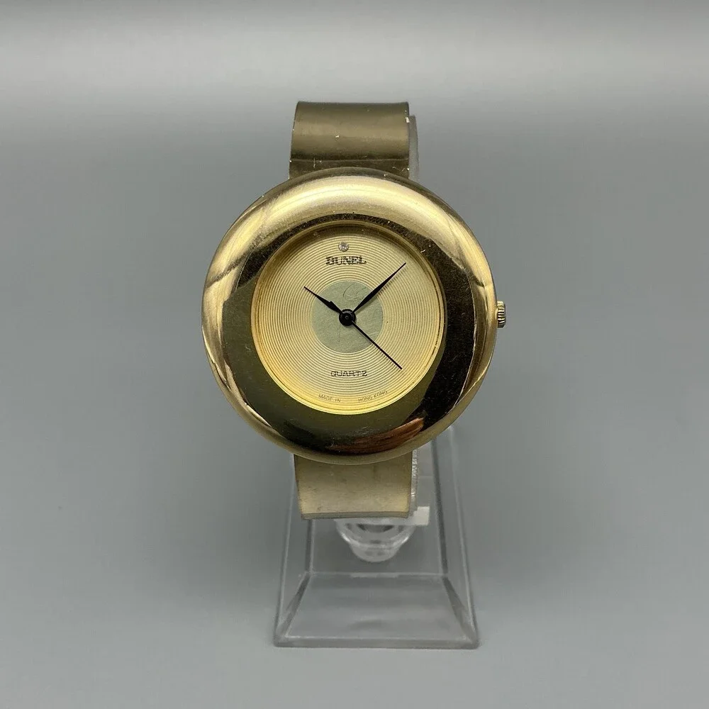 Vintage Bunel Womens Watch 39mm UFO Dial Gold Tone Bangle New Battery 6.5